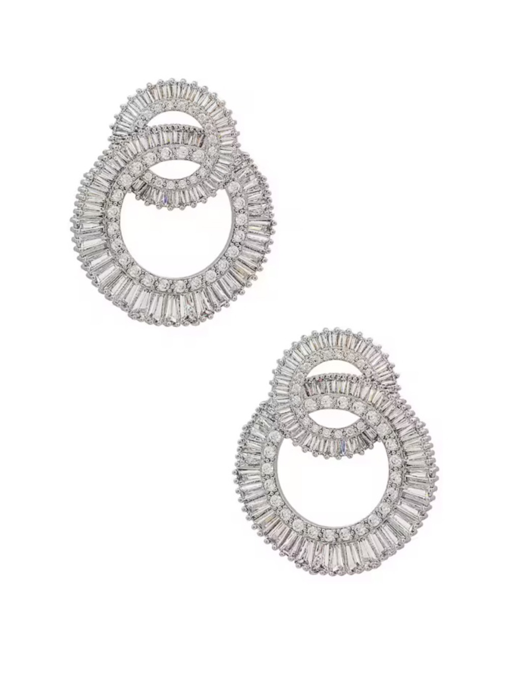 Shashi Statement Earrings Silver rhinestone Diamond Circle pierced Revolve
